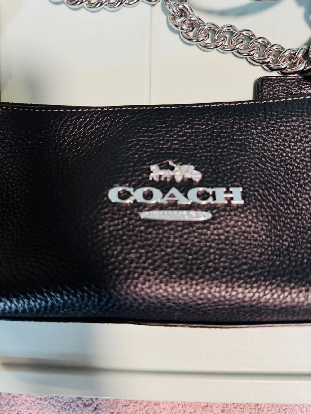 Coach Black Pebbled Leather Mini Shoulder Bag with Silver Chain
NWOT - Picture 3 of 7